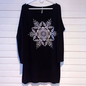 Black Shift Dress with Snowflake Motif